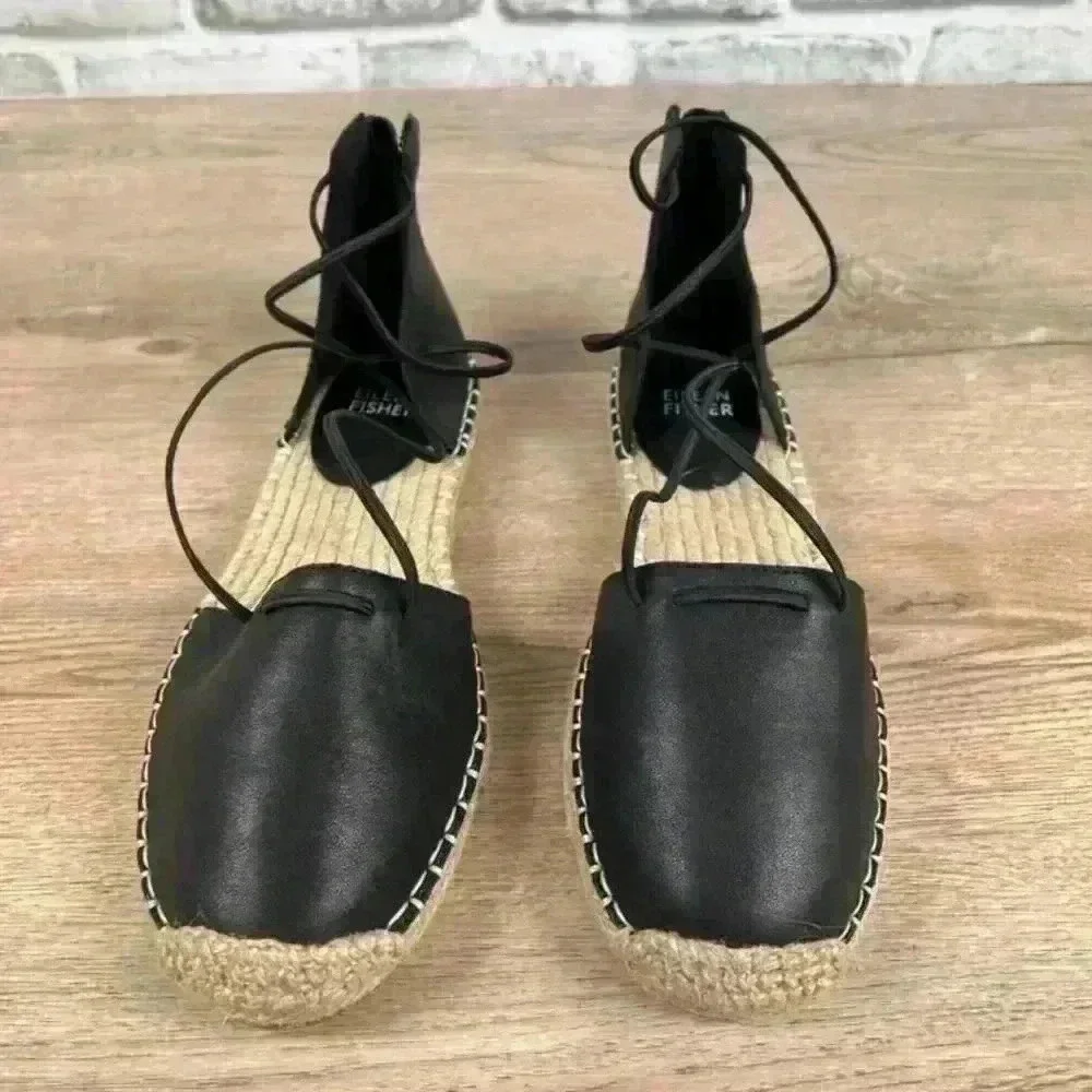 Eileen fisher lace espadrille‎ black leather